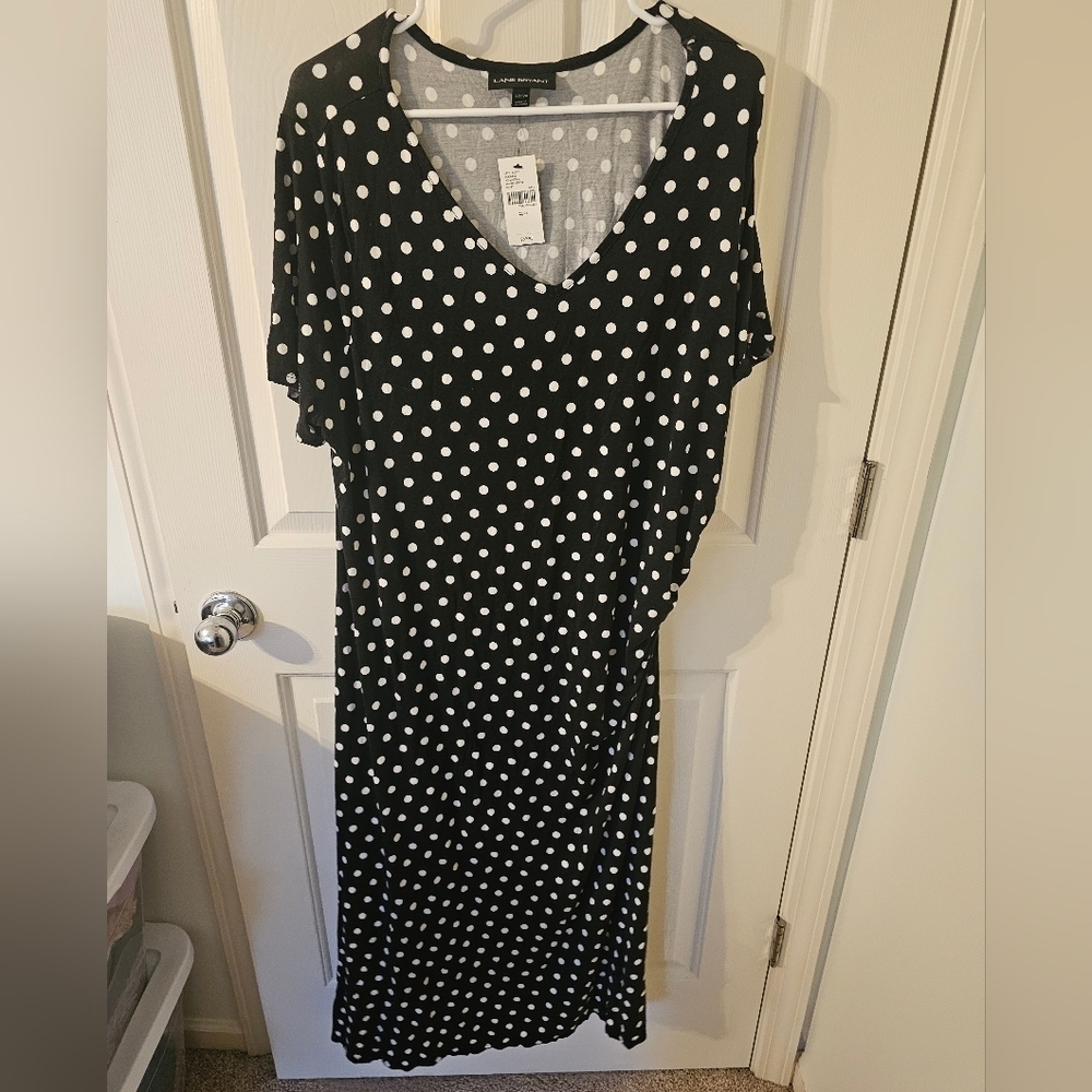 Lane Bryant NWT Polka Dot Waist Tie Stretchy Midi Dress Size 22/24